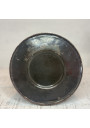 Old enamelled sheet metal pitcher with blue floral decoration on a white background