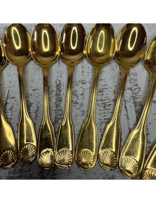 12 Christofle Vendôme shell model gold mocha spoons