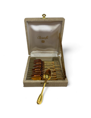 12 Christofle Vendôme shell model gold mocha spoons