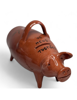 Tirelire cochon à casser en terre cuite vernissée "Os meus Tostões"