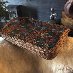 Vintage wicker tray and bottle basket set