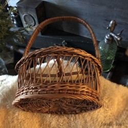 Vintage wicker tray and bottle basket set