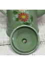 Ancienne cafetière en tôle émaillée verte décor floral en relief