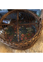 Vintage wicker tray and bottle basket set