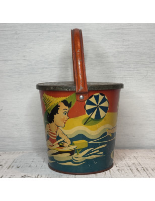 Ancien Seau de Plage en Métal – Jouet Enfant