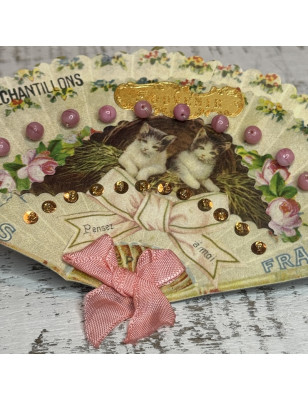 Beaded Sampler Fan | Cats Motif | Paris France