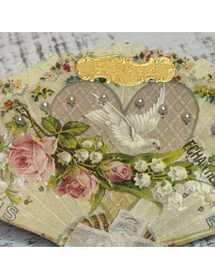 Antique pearl Sampler Fan | Dove Pattern | Paris France