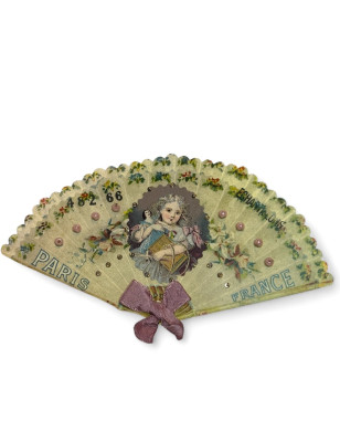 Antique pearl Sampler Fan | Girl Motif | | Paris France
