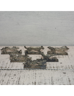 6 porte-couteaux zoomorphes Art-Déco en métal argenté