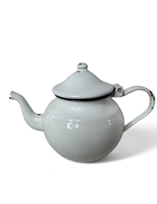 Old small white enamelled sheet metal teapot 0.7 L