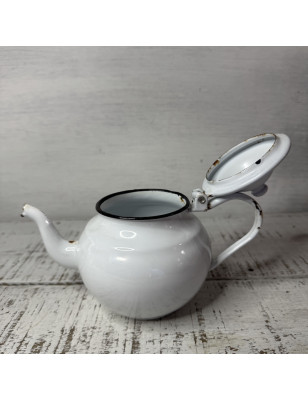 Old small white enamelled sheet metal teapot 0.7 L