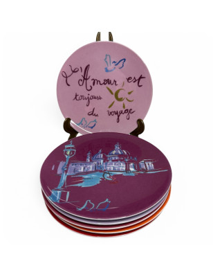 6 Assiettes à dessert GENEVIEVE LETHU "L'amour est toujours du voyage "