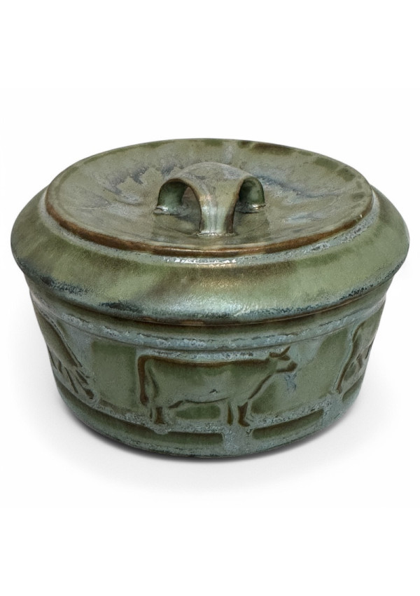 Antique Denbac ceramic butter dish – Sage green, Art Deco