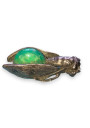 Ancienne broche cigale à cabochon en pierre verte