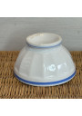 Antique small white faceted bowl with blue rim