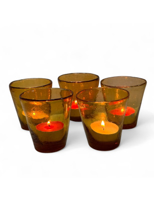 Set of 5 antique amber glass candle holders