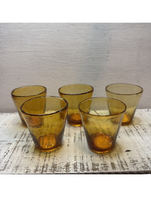 Set of 5 antique amber glass candle holders