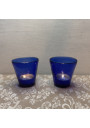 Lot de 2 anciens lumignons en verre bleu