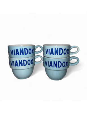 Lot de 4 tasses anciennes VIANDOX - bleu clair
