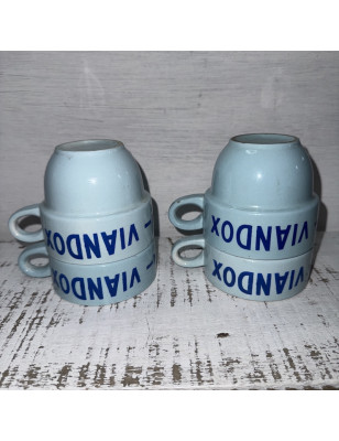 Lot de 4 tasses anciennes VIANDOX - bleu clair