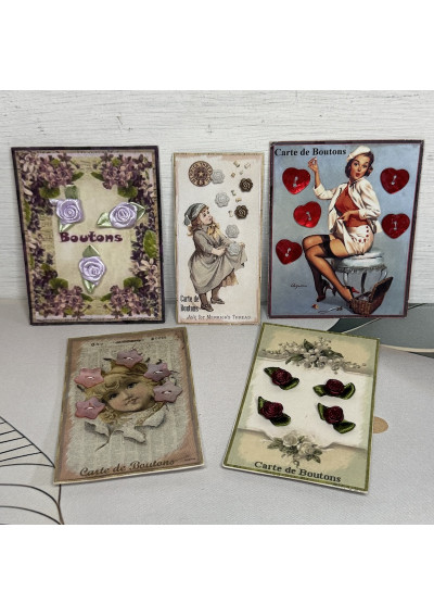 Set of 5 button cards – Illustrated vintage haberdashery