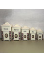 Antique set of 5 porcelain spice jars – vintage flower medallion decor