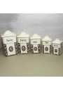 Antique set of 5 porcelain spice jars – vintage flower medallion decor