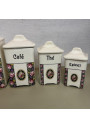 Antique set of 5 porcelain spice jars – vintage flower medallion decor
