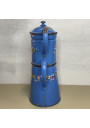 Antique Blue Enameled Sheet Metal Coffee Pot – Floral Relief Decor ☕🌸