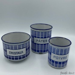 Spice and crystal pots B B | Enamelled sheet metal | Blue and white 1920