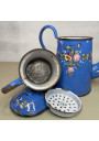 Ancienne Cafetière en Tôle Émaillée Bleue – Décor Floral en Relief ☕🌸