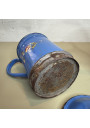 Antique Blue Enameled Sheet Metal Coffee Pot – Floral Relief Decor ☕🌸