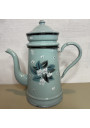 Antique Almond Green Enameled Sheet Metal Coffee Pot – Floral Relief Decor ☕🌿🌸