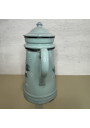 Antique Almond Green Enameled Sheet Metal Coffee Pot – Floral Relief Decor ☕🌿🌸