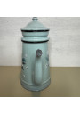 Antique Almond Green Enameled Sheet Metal Coffee Pot – Floral Relief Decor ☕🌿🌸