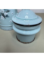 Antique Almond Green Enameled Sheet Metal Coffee Pot – Floral Relief Decor ☕🌿🌸