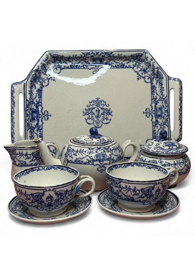 Ancien service à thé en faïence de Gien France  décor bleu et blanc 🫖✨