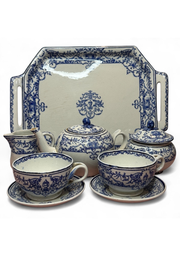 Ancien service à thé en faïence de Gien France  décor bleu et blanc 🫖✨
