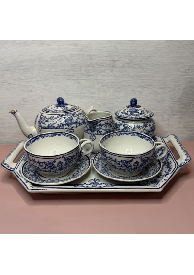 Ancien service à thé en faïence de Gien France  décor bleu et blanc 🫖✨