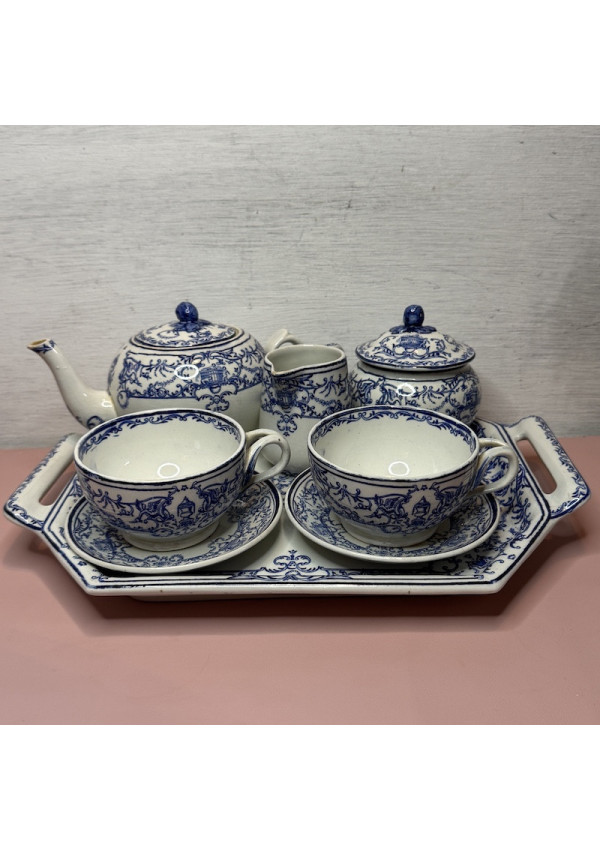 Ancien service à thé en faïence de Gien France  décor bleu et blanc 🫖✨
