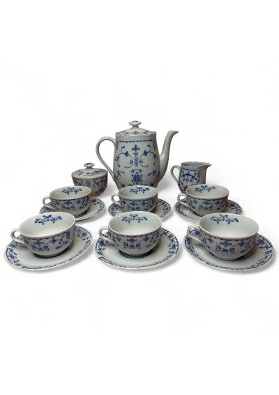 Ancien service à café en porcelaine de Paris  décor bleu sur fond blanc ☕️✨