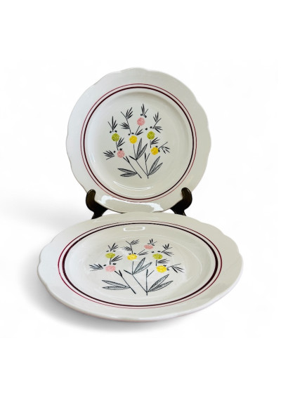 Lot de 2 anciennes assiettes plates - Gien France - Modèle Cap-Ferrat
