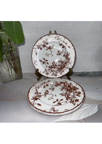 Lot de 3 assiettes anciennes - Gien - Modèle Fauvette