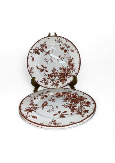 Lot de 3 assiettes anciennes - Gien - Modèle Fauvette