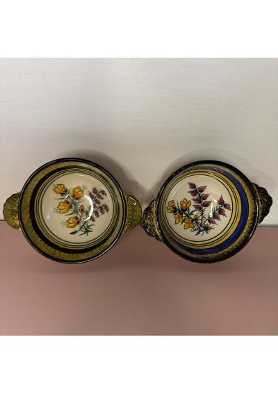 Henriot Quimper Bretons Ear-Handled Bowls - Vintage Faience Set