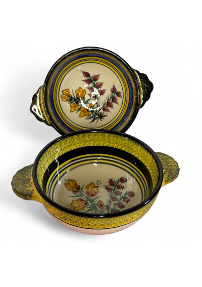 Henriot Quimper Bretons Ear-Handled Bowls - Vintage Faience Set