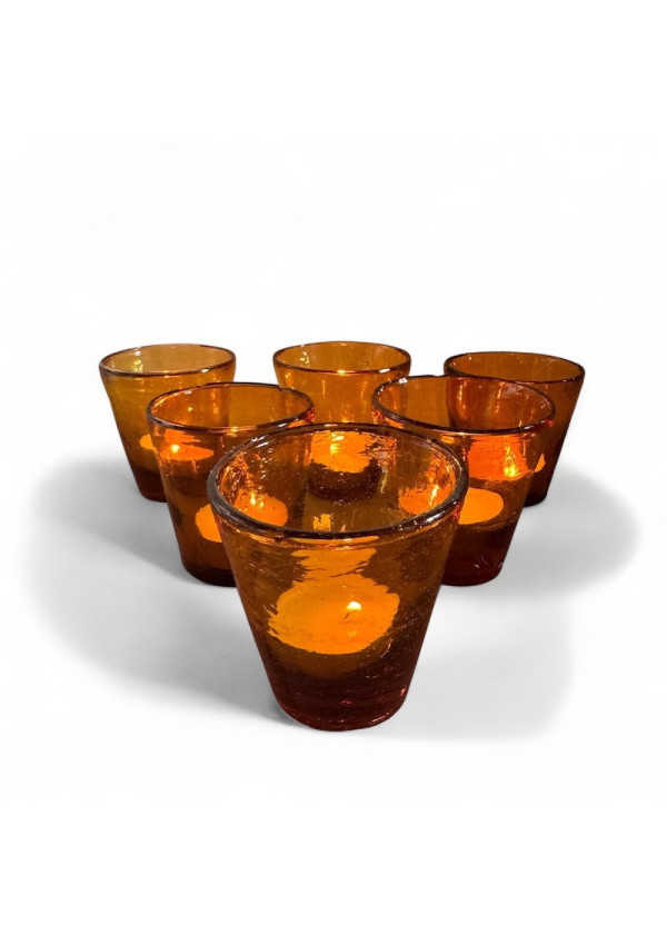 Set of 6 antique amber glass tealight holders