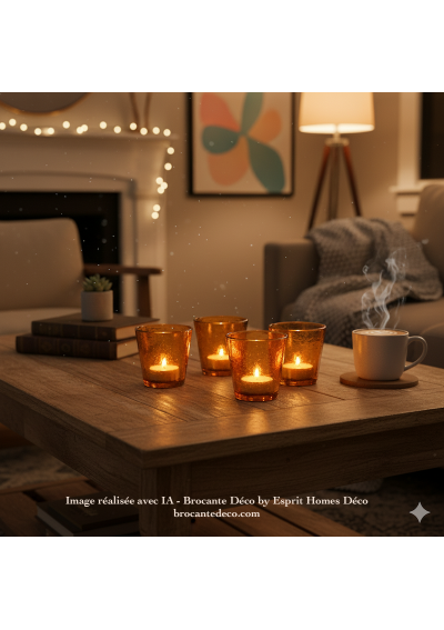 Lot de 6 anciens lumignons / photophores en verre de couleur ambre