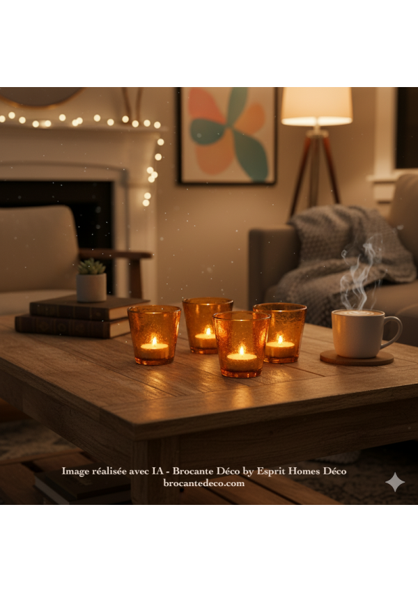 Lot de 6 anciens lumignons / photophores en verre de couleur ambre