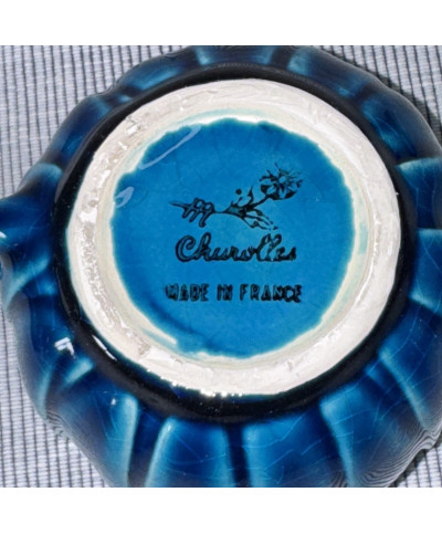 Tasse et soucoupe vintage en faïence turquoise - Charolles, années 1950-1960